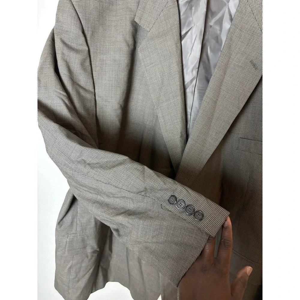 Hardy Amies Blazer Mens 60R Gray Wool Checkered Sport Coat Jacket Classic Formal